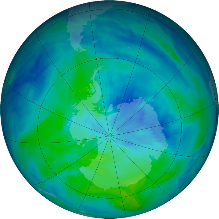 Antarctic ozone map for 21 March 1997